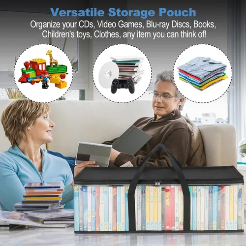 Miniatura 6 de Bolsas de almacenamiento de DVD CCidea (Set de 2) Funda de PVC transparente con asas para cajas de DVDs/CDs/VHS/Blu Ray/Películas/Videojuegos - Cada