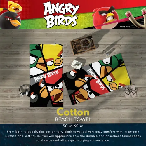 Miniatura 4 de Collectibles Angry Birds - Toalla de baño de algodón súper suave, 60 x 30 pulgadas, (producto 100% oficial) por Franco