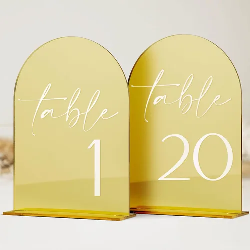 Miniatura 23 de Números de mesa de acrílico de arco negro con soportes 1-15, letrero acrílico arqueado negro de 5 x 7 pulgadas y base, números de mesa de arco