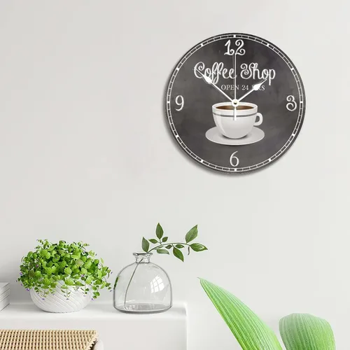 Miniatura 3 de ArogGeld Reloj de pared de café de estilo vintage, reloj de madera de 12 pulgadas, silencioso, sin tictac, funciona con pilas, para sala de estar