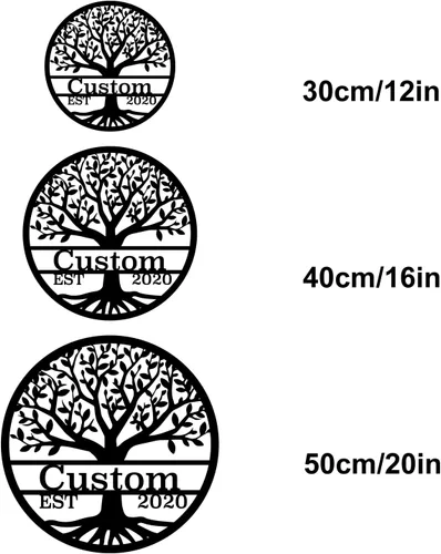 Miniatura 3 de Letreros metálicos personalizados con nombre del árbol de la vida, negro, 15.75 x 11.81 pulgadas, personalizados, montaje en pared, hierro, de 12 a