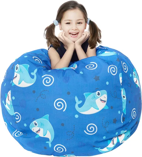 Miniatura 9 de LOLOMLO Funda para puf de almacenamiento de animales de peluche, para niños, mantas, toallas, puf (solo funda), sofá de lona con cremallera YKK