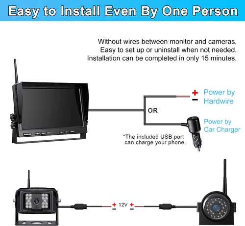 Miniatura 7 de Fookoo Sistema de cámara de respaldo inalámbrico HD de 10 pulgadas, monitor cuádruple dividido 1080P de 10 pulgadas con grabación, cámaras de visión