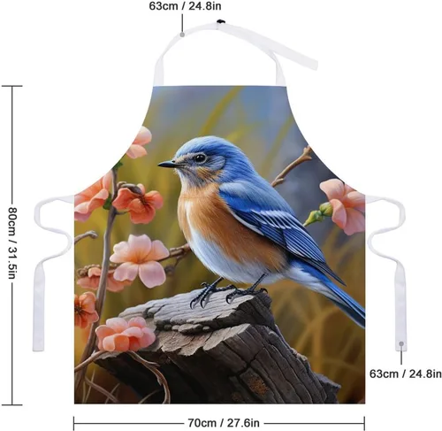 Miniatura 2 de Personalized Eastern Bluebird Adult Apron, Kitchen Cooking Aprons for Woman Man, Adjustable Bib Apron with Pocket for Baking, BBQ Crafting Outdoors