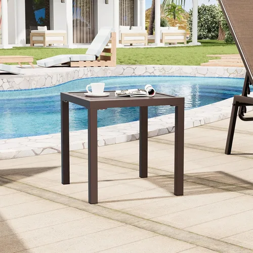 Miniatura 2 de Crestlive Products Mesa auxiliar para exteriores, pequeña mesa auxiliar cuadrada de metal, fácil montaje y resistente a la intemperie, mesas Marrón