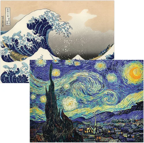 Katsushika Hokusai - Noche estrellada por Vincent Van Gogh y la gran ola de Kanagawa por Katsushika Hokusai - Póster impreso (laminado, 18 x 24