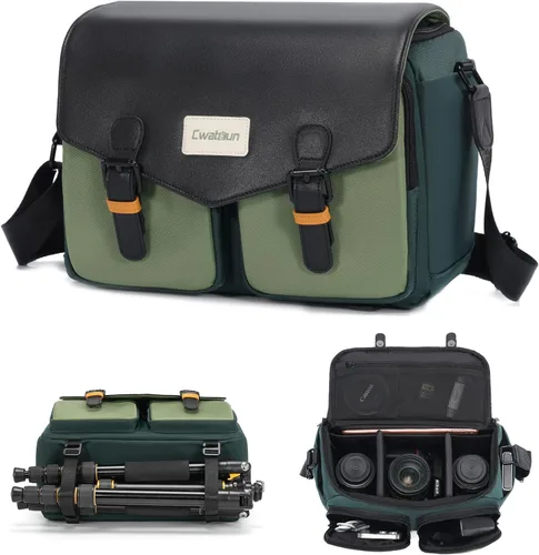 Miniatura 14 de Cwatcun Bolsa para Cámara Bolsa de Mensajero Cruzada de Hombro para Cámara, Bolsa de Fotografía de Viaje para Hombres/Mujeres con Soporte para Blanco
