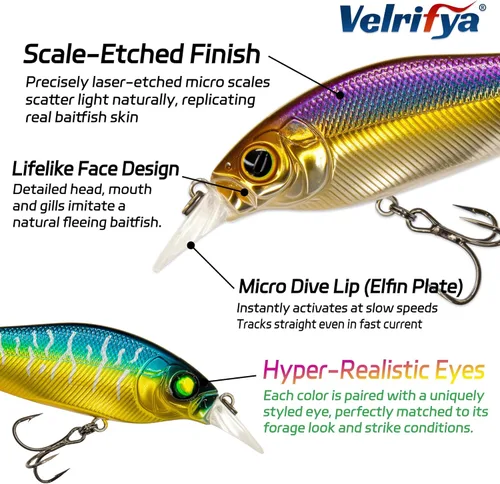Miniatura 7 de Crankbaits/Jerkbait híbrido para pesca de lubina, buceo poco profundo, manivela para lucio, agua fría para pesca de invierno y primavera, para agua