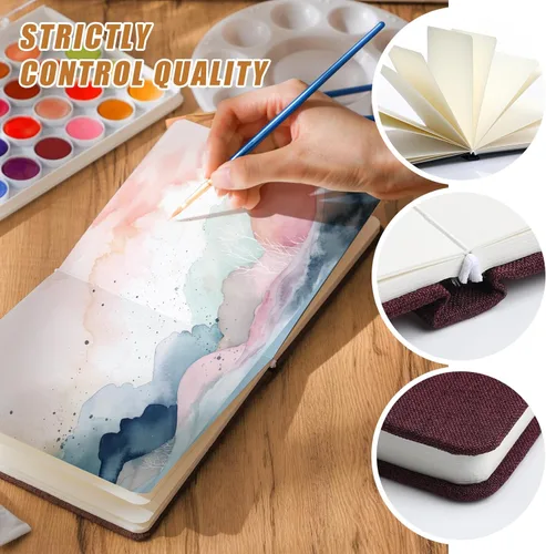 Miniatura 3 de Mooliwe 6 cuadernos de bocetos de acuarela, diario pequeño de papel de acuarela a granel para pintar 300 GSM, 140 libras, algodón prensado en frío