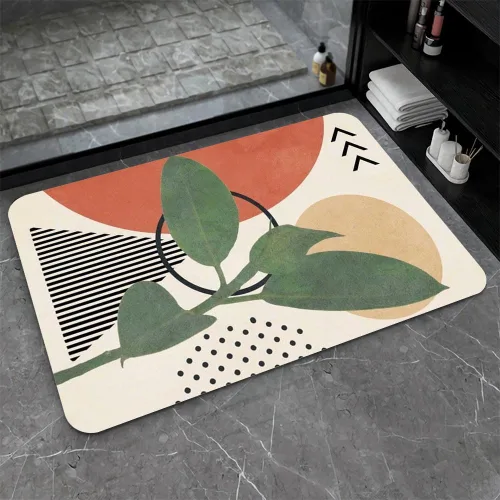 Miniatura 32 de Tapete de baño de tierra de diatomeas, arte abstracto, sol dorado, antideslizante, volumen súper absorbente, de secado rápido para baño, cocina
