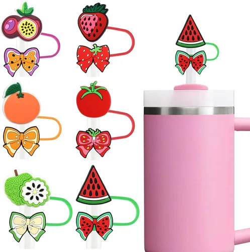 6 tapas de paja de fruta para vaso Stanley Cup de 40 onzas, accesorios para pajitas de lazo de frutas para adornos de paja de 0.4 pulgadas/0.394 in,