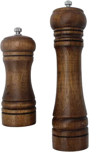 Miniatura 8 de Juego de 2 molinillo de pimienta (5 pulgadas + 8 pulgadas) de madera maciza ajustable, molinillo de sal y pimienta, color marrón