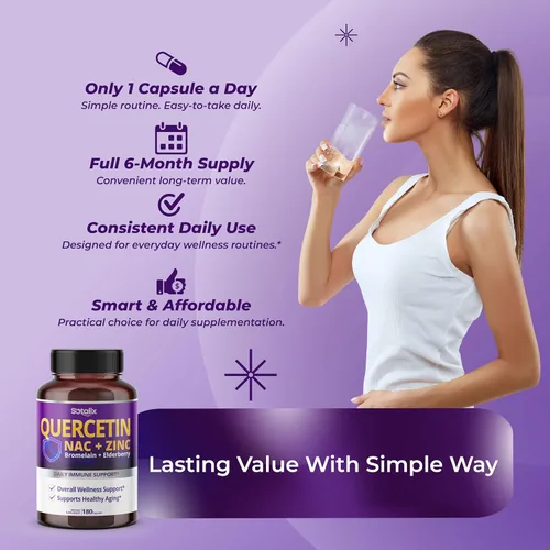 Miniatura 6 de Suplemento de quercetina Sotalix, 98% de quercetina con bromelina, zinc, vitamina D3 y saúco, apoyo inmunológico, respiratorio y cardiovascular*