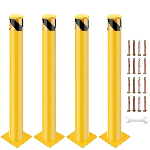 Poste de bolardo de seguridad, 24 x 4.5 pulgadas de acero extraíble para barrera de estacionamiento de tráfico, amarillo, paquete de 4