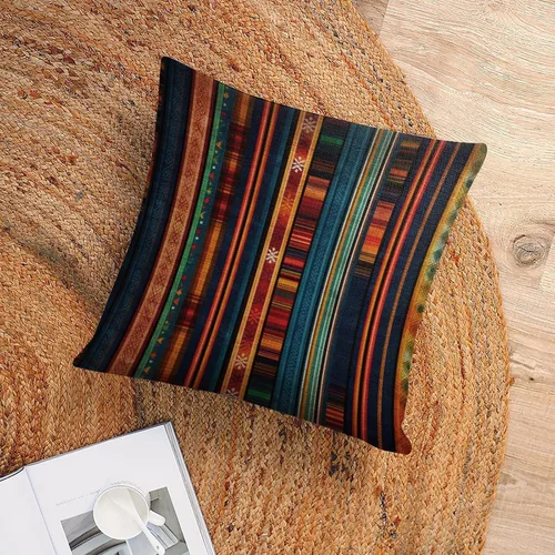 Miniatura 6 de Funda de cojín de lino con diseño de rayas bohemias, estilo bohemio, mexicano, retro, multicolor, funda de almohada decorativa de tela de lino