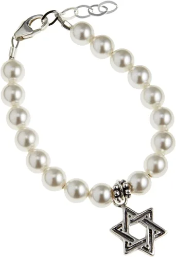 Miniatura 2 de Crystal Dream - Pulsera de plata de ley con diseño de estrella de David con perlas de imitación de Swarovski blancas, con estilo unisex