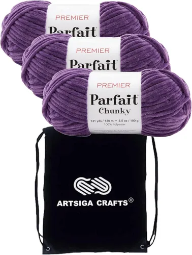 Miniatura 57 de Premier Yarns Parfait Chunky Mushroom 1150-41 (6 madejas - mismo lote de tinte) Peso S Bulky #6 Hilo de poliéster para ganchillo y punto con bolsa