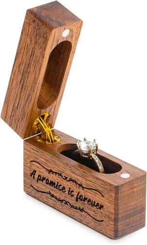 Miniatura 2 de Wislist Caja de anillos de compromiso de madera pequeña y delgada para propuesta, boda (A promesa is forever-A Pattern)