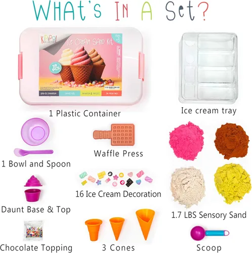 Miniatura 2 de Kipipol Caja sensorial - Juego de arena de juguete de helado de 29 piezas con 9 juguetes de arena de helado, 0,77 kg de arena lunar para niños, caja