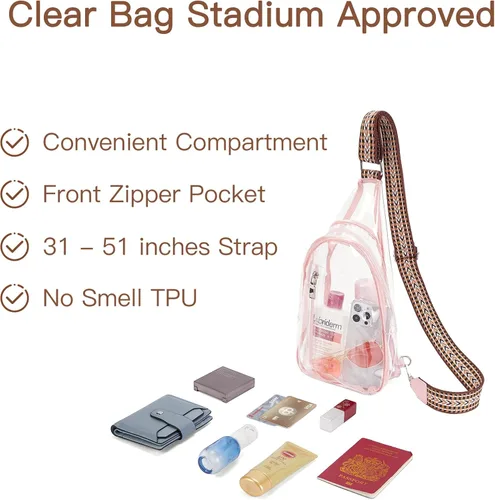 Miniatura 3 de Telena Bolsa bandolera transparente, cangurera transparente aprobada para estadios, bolsa cruzada para mujer, bolsa de pecho transparente resistente