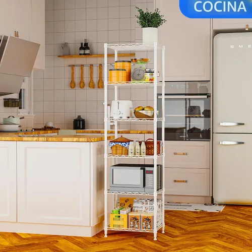Miniatura 2 de REGILLER Estantería de Alambre de Acero de 6 Niveles, Unidad de Almacenamiento con Estantes Ajustables para Lavandería, Baño, Cocina, Despensa