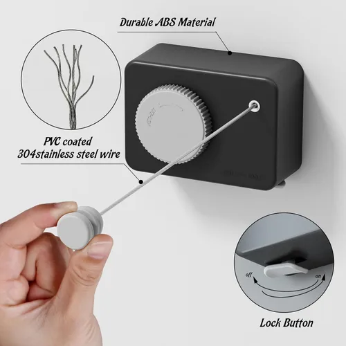 Miniatura 5 de Tendedero retráctil para interiores, línea de ropa que no se hunde que se retrae al aire libre, juego de línea de ropa montada en la pared