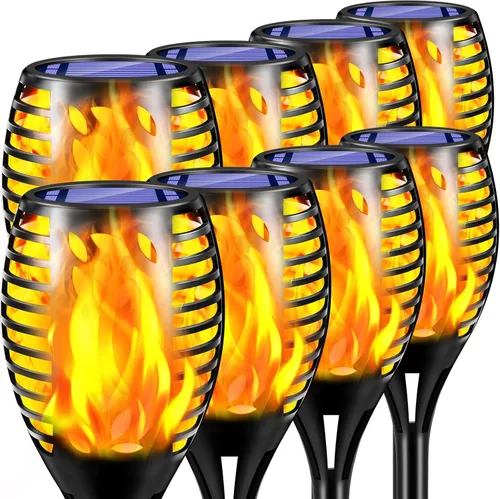 TomCare Paquete de 8 luces solares para exteriores, llamas parpadeantes, antorcha, luces decorativas de jardín, iluminación impermeable para jardín,