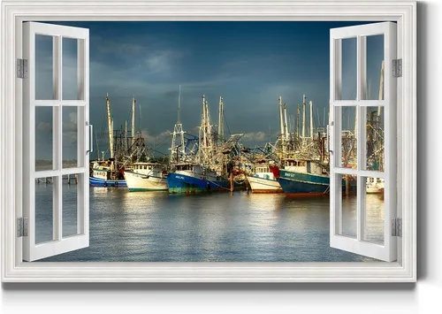 Miniatura 33 de Renditions Gallery Lienzo decorativo para pared, vista de barco viejo atracado en la playa de arena blanca, obra de arte para colgar en la pared