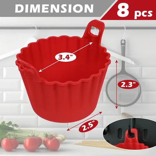 Miniatura 5 de Tazas para muffin de freidora de aire Webake con asa, moldes de silicona LFGB platino para hornear, picaduras de huevo, escalfador de huevos