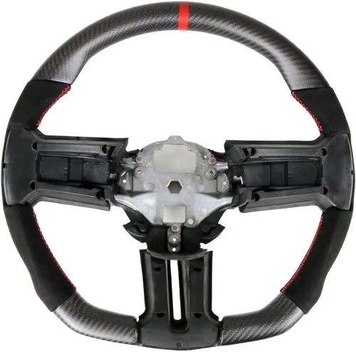 Miniatura 18 de IKON MOTORSPORTS, Volante compatible con Ford Mustang 2010-2014, Kit de reemplazo de cuerpo de volante en fibra de carbono y cuero con costura azul