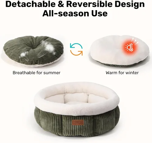 Miniatura 6 de FUKUMARU Cama para gatos, camas redondas de pana para gatos de interior, cama lavable y esponjosa para mascotas para gatos y cachorros, camas suaves