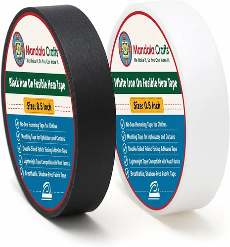 Miniatura 15 de Mandala Crafts Cinta de dobladillo fusible negra de 1/2 pulgada de 54 yardas, doble cara, sin coser, para planchar, para pantalones, cortinas y ropa