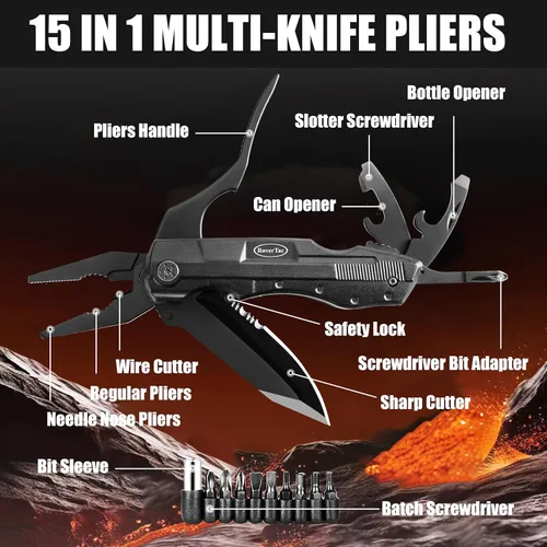 Miniatura 3 de RoverTac Juego de herramientas multiherramienta para regalo de papá, cuchillo multiherramienta 15 en 1, bolígrafo táctico, silbato en una caja