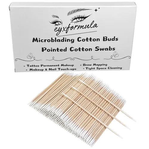 Miniatura 12 de Eyxformula 600 hisopos de algodón Microblading, hisopos de algodón puntiagudos de 4 pulgadas, puntas de precisión aplicador de palos de madera