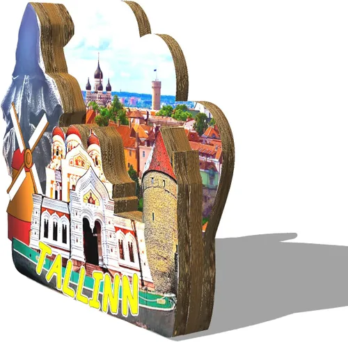 Miniatura 2 de Estonia Tallin imán de nevera de madera 3D hitos de viaje coleccionables recuerdos decoración hecha a mano - 2