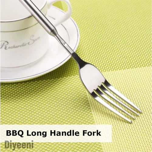 Miniatura 4 de Tenedor de cena de acero inoxidable, barbacoa telescópica extensible cena fruta postre mango largo tenedor cubiertos de acero inoxidable, anti