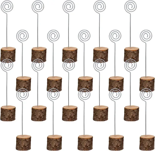 20 soportes de madera para tarjetas de lugar, soportes de madera rústica para números de mesa y 30 tarjetas de lugar de papel Kraft, tarjetas de