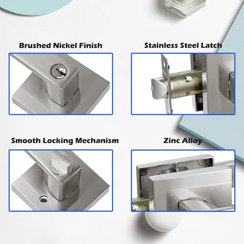 Miniatura 5 de NEWBANG - Cerradura de palanca de entrada con llave para puerta exterior y delantera, manija de puerta de palanca resistente con acabado de níquel