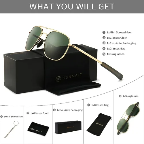 Miniatura 7 de SUNGAIT Gafas de sol polarizadas estilo militar Pilot Aviator para hombre con patillas de bayoneta