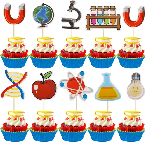 Gyufise 36 piezas de decoración para cupcakes de ciencia, rocas de ciencia, para baby shower, niños, astronomía, biología, química, física, ciencia,