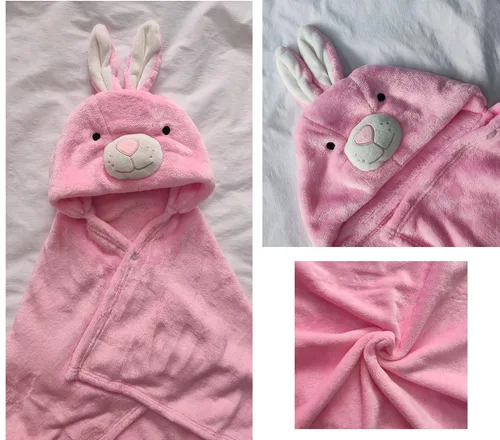Miniatura 8 de TONWHAR Manta con capucha de cara de animal para bebés y niños de 0 a 4 años, manta de felpa para después del baño (conejo)