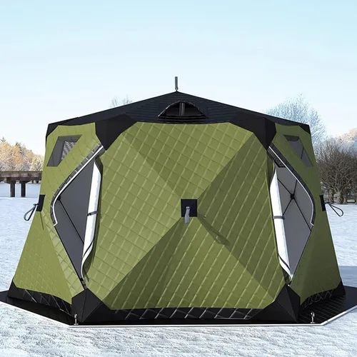 Miniatura 9 de Refugio portátil de pesca en hielo para 3 a 8 personas, tienda de campaña de pesca en hielo con aislamiento hexagonal con bolsa de transporte