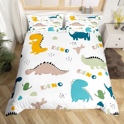 Lindo juego de ropa de cama con dinosaurios, juego de funda de edredón con dibujos animados de cactus, funda de edredón decorativa, funda de edredón