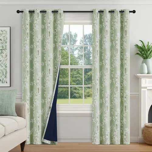 Miniatura 10 de FMFUNCTEX - Cortinas 100% blackout, 63 pulgadas de largo, estampado floral, aislamiento térmico, bolsillo para cortinero, 2 paneles, estilo granja