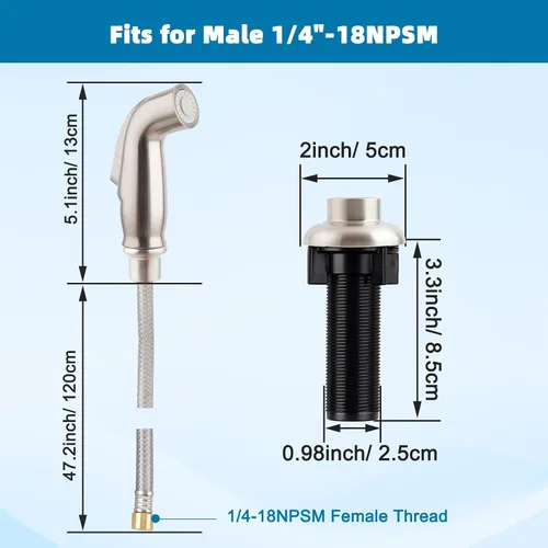 Miniatura 2 de Pulverizador lateral universal de cocina compatible con grifo Moen, reemplazo del rociador de grifo de fregadero de cocina con Níquel cepillado