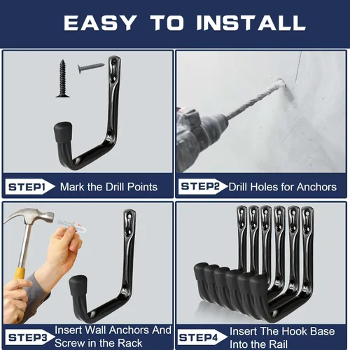 Miniatura 7 de Dreecy Ganchos J utilitarios para colgar ganchos resistentes de almacenamiento de garaje para pared de garaje, color negro, paquete de 6