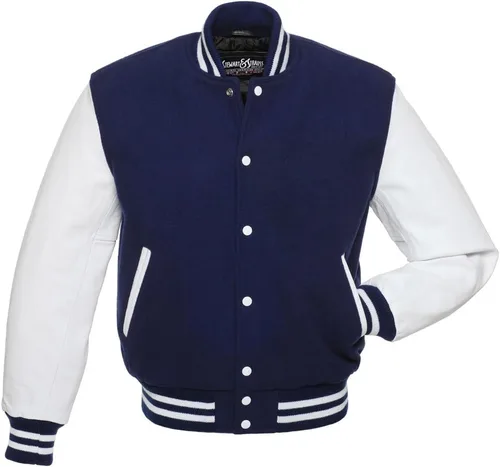 Stewart & Strauss Chaqueta Varsity Letterman original desde 1977 (48 colores del equipo) Lana y cuero XXS a 6XL