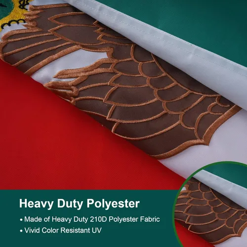 Miniatura 3 de SYII Bandera mexicana de 3 x 5 pies para exteriores, bordadas con 2 ojales de latón y rayas cosidas, poliéster 210D resistente
