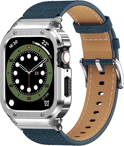 Miniatura 20 de SUPLINK Correa de cuero con funda de acero inoxidable para Apple Watch Ultra 3/2/1 y SE 3/2/1 y Series 11 10 9 8 7 6 5 4 3 2 1 1.929 in 1.811 in