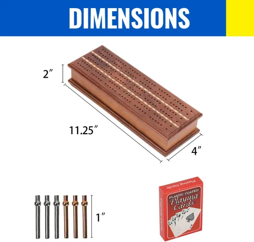 Miniatura 5 de GSE Games & Sports Expert Caja de juego de mesa de Cribbage de madera de 2 pistas con naipes, clavijas de metal y cajón de almacenamiento, tablero
